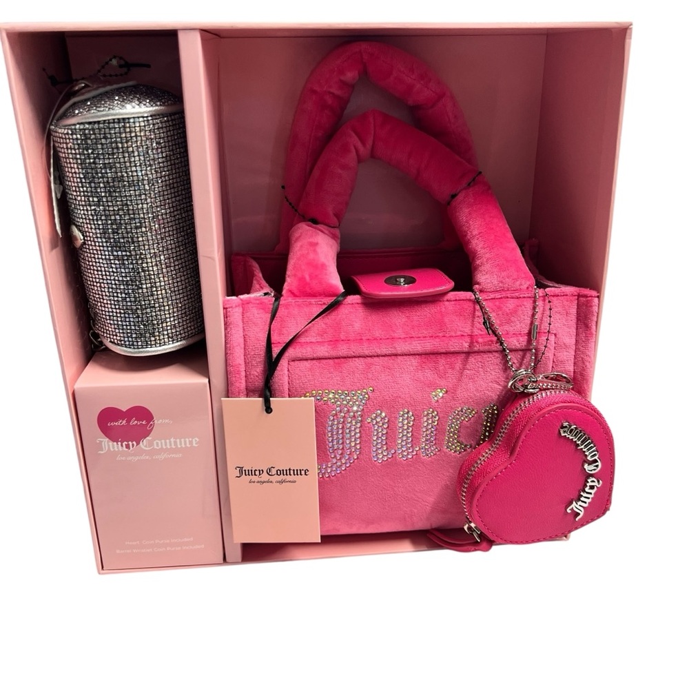 Juicy Couture 3pc Set Women’s Pink Tote Bags with Rhinestone Accents